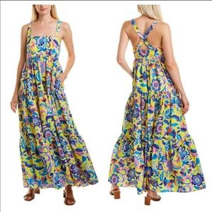 J. Crew Yellow & Blue Floral Tiered Maxi Dress 4